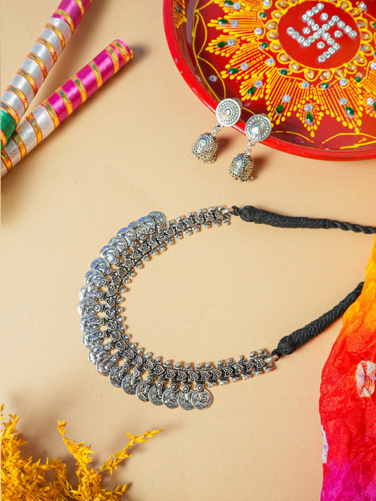 Silver Oxidised Jewelry Set with Dandiya and Dupatta