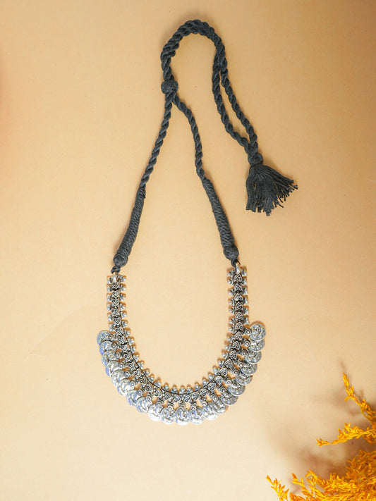 Sliver Oxidised Necklace Set with Earring