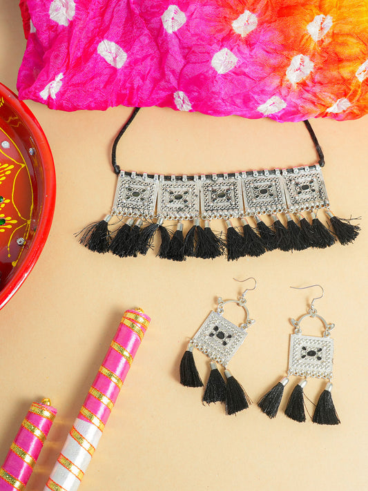 Silver Oxidised Jewelry Set with Dandiya and Dupatta