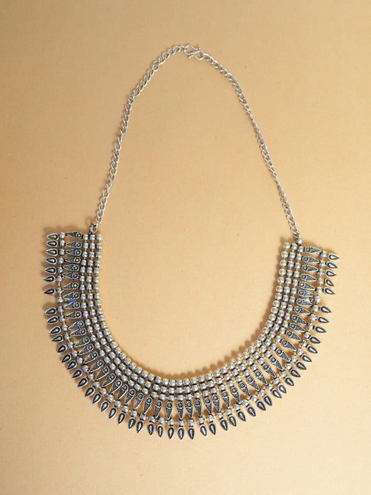 Sliver Oxidised Necklace Set with Earring