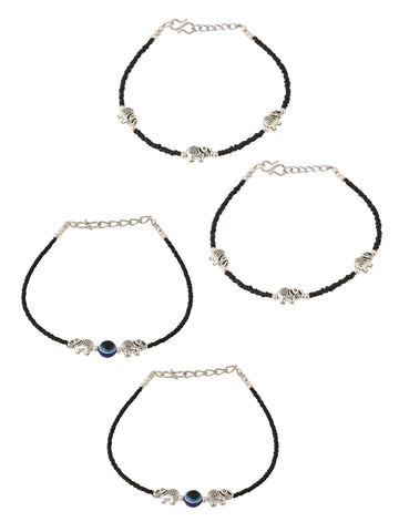 Evil Eye & Elephant Anklets Combo - Set of 2