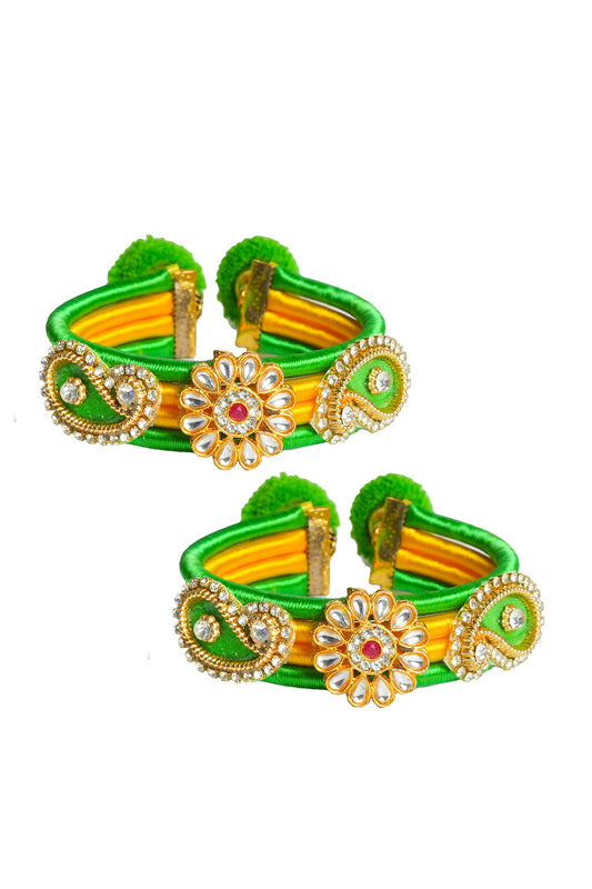 Green Yellow Kundan Embellished Bangles