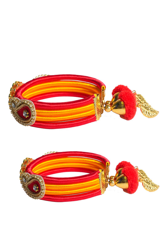 Red Yellow Kundan Embellished Bangles