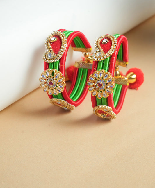 Red Green Kundan Embellished Bangles