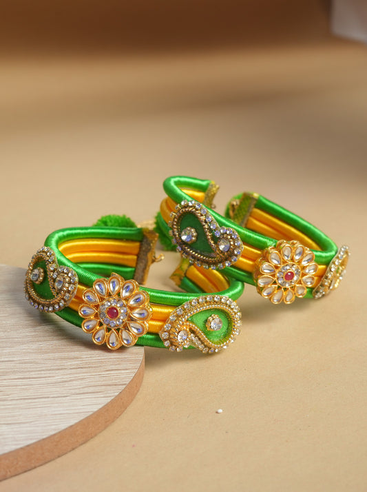 Green Yellow Kundan Embellished Bangles