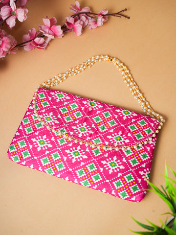 Stunning Pink Patola Silk Clutch