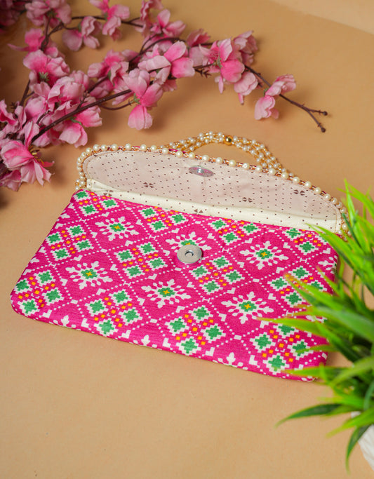 Stunning Pink Patola Silk Clutch