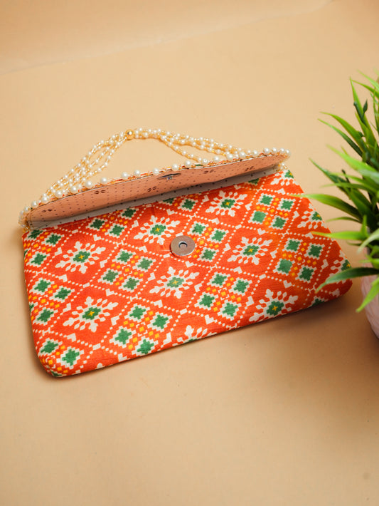 Chic Orange Patola Silk Clutch