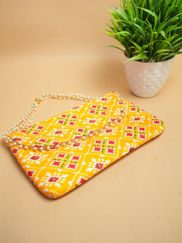 Bright Yellow Patola Silk Clutch