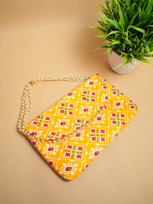 Bright Yellow Patola Silk Clutch