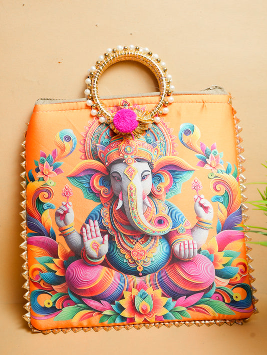 Vibrant Orange Ganesh Ji Bag