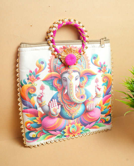 Elegant White Ganesh Ji Bag