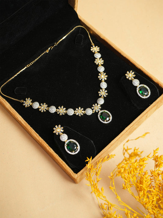 Silver Plated Dual Tone Emerald Necklace Set