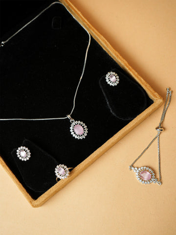 Elegant Light Pink Pendant Set with Matching Ring and Bracelet