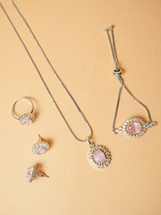 Elegant Light Pink Pendant Set with Matching Ring and Bracelet