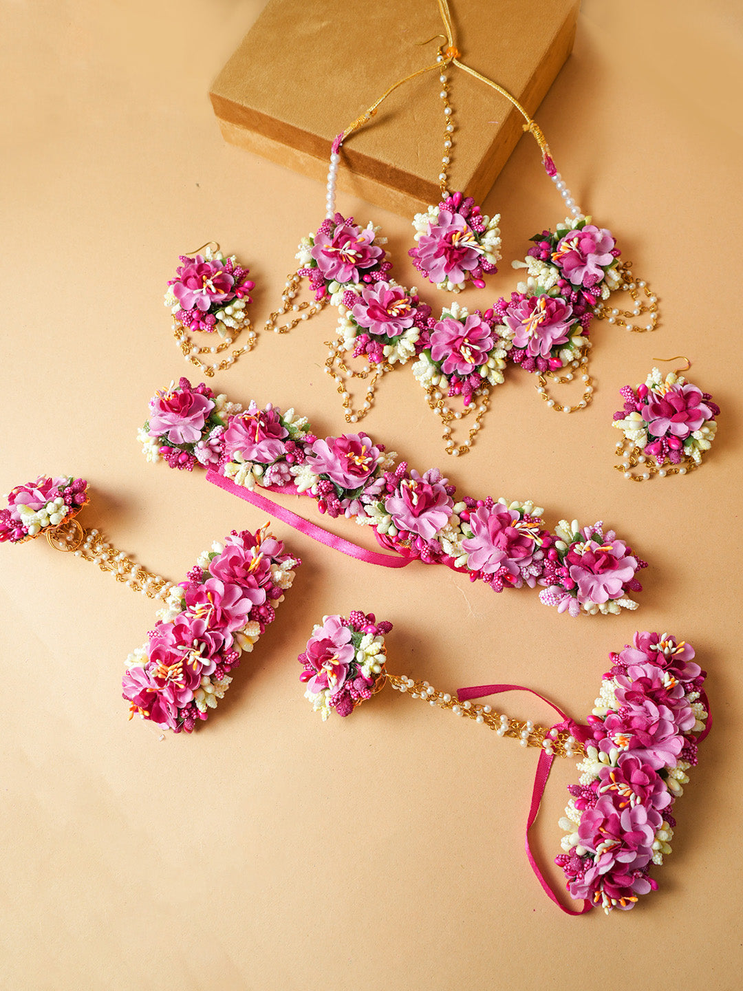 Handcrafted Pink Floral Jewelry Set