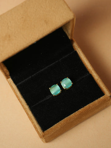 Minimalist Aqua Blue Gold-Plated Stud Earrings