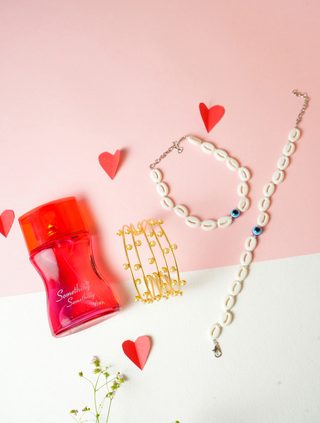 Romantic Gift Set: Shell Anklet, Gold-Toned Bracelet & Perfume