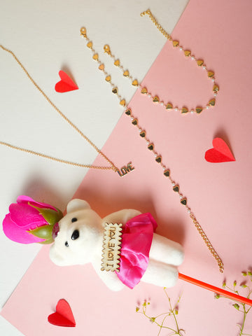 Love Pendant Chain, Heart Anklet, & Teddy Gift Combo