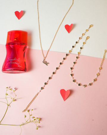 Love Pendant Chain, Heart Anklet & Perfume Gift Combo