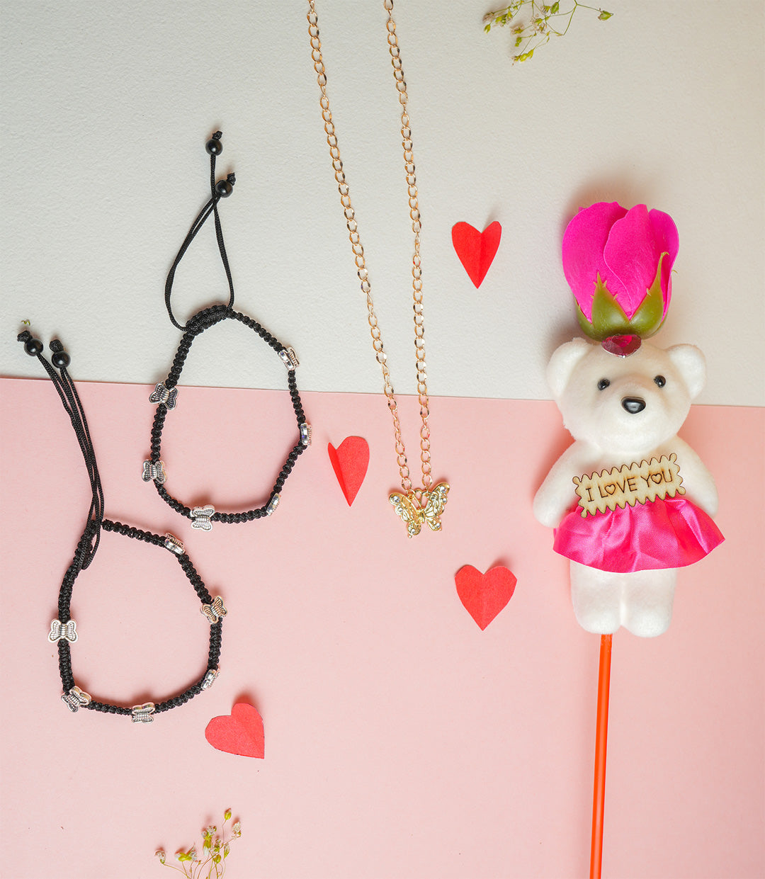 Valentine's Butterfly pendant And Anklet Combo with Teddy Gift Set