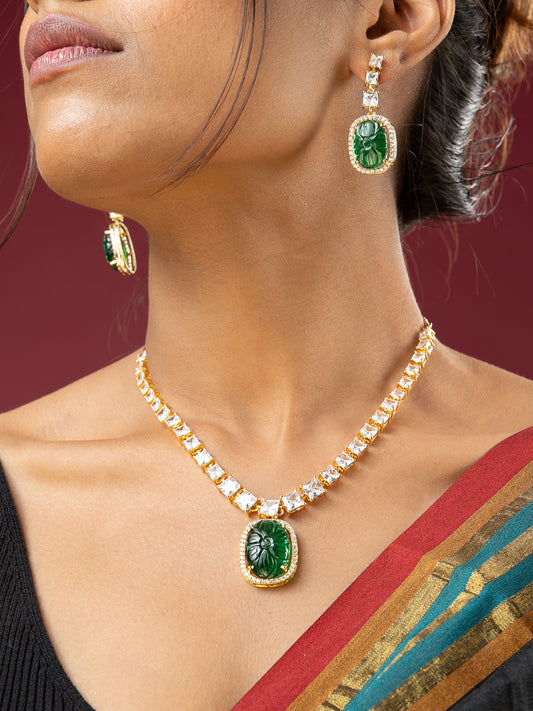 Viraasi Gold Plated Opulent Emerald Green Pendant Set