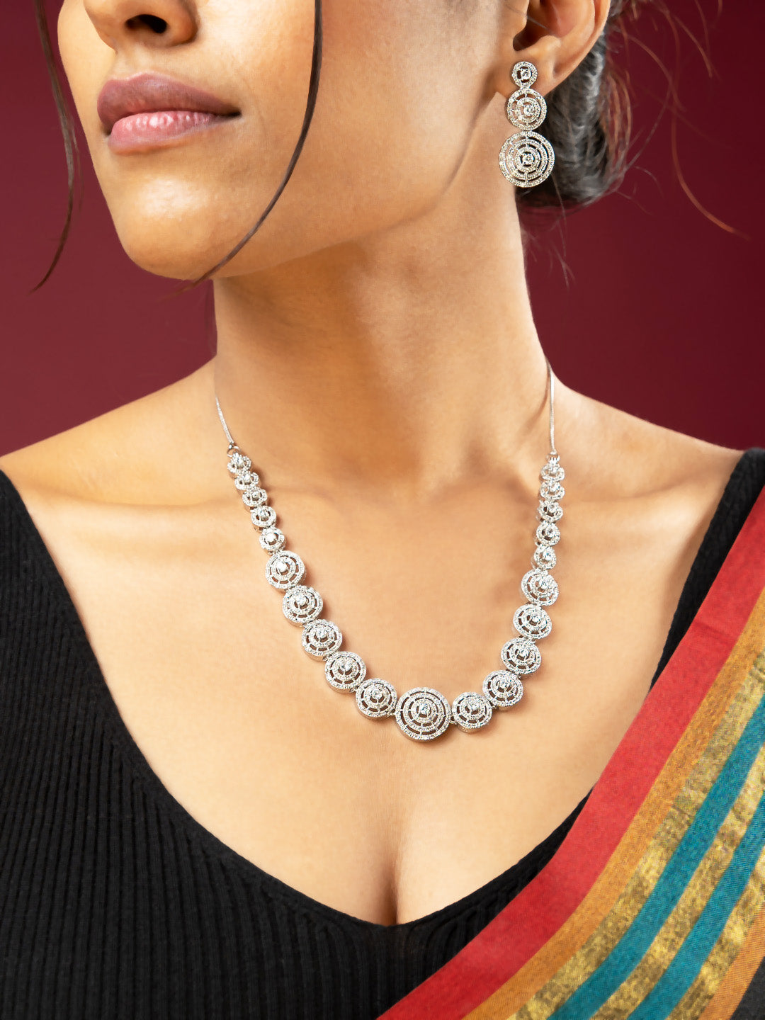 Viraasi Exquisite Spiral Diamond Necklace & Earring Set