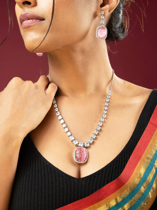 Viraasi Luxury AD Necklace Set Pastel Pink