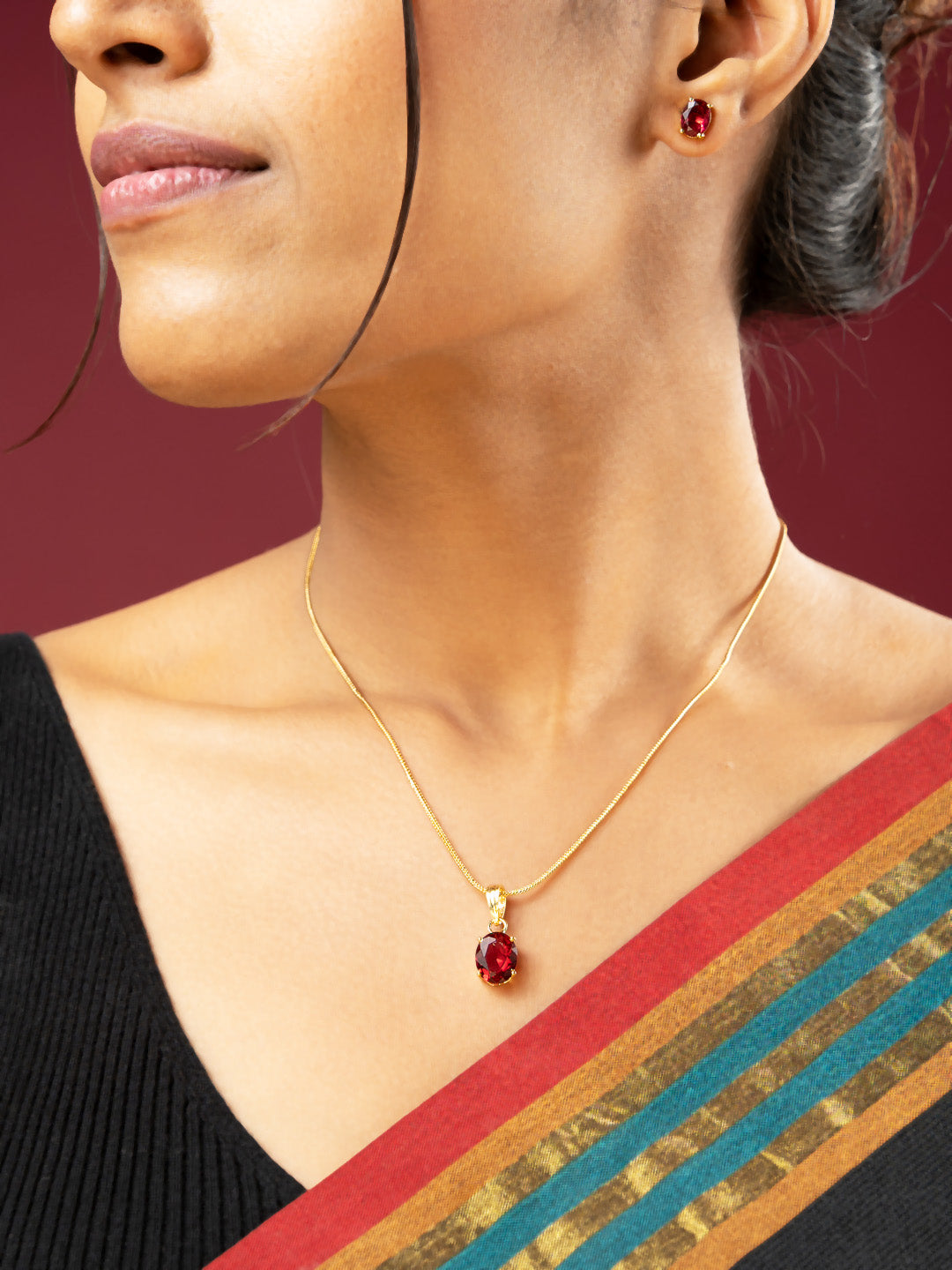 Viraasi Gold-Plated Elegant Ruby Red Necklace Set