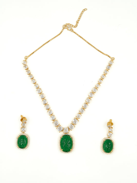 Viraasi Gold Plated Opulent Emerald Green Pendant Set