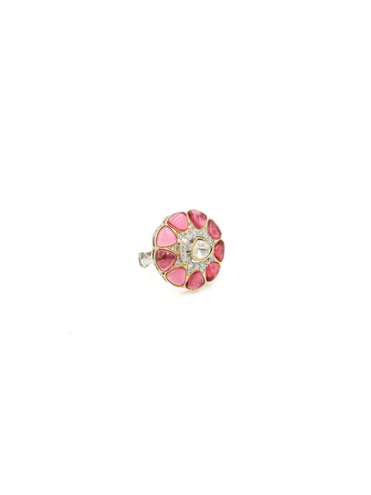 Viraasi Gold Plated Pink & Kundan Adjustable Ring