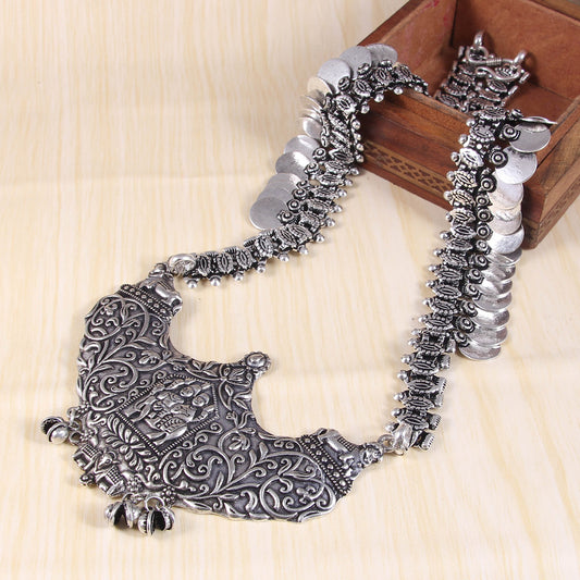 Silver Oxidised Long Necklace