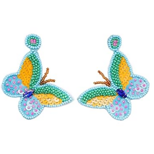 Handmade Beaded Butterfly Stud Earrings