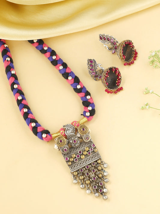 Silver Oxidised Jewelry Set with Dandiya, Dupatta Pooja Thali