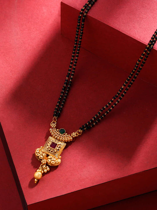 Gold Plated Black Beaded Mangalsutra