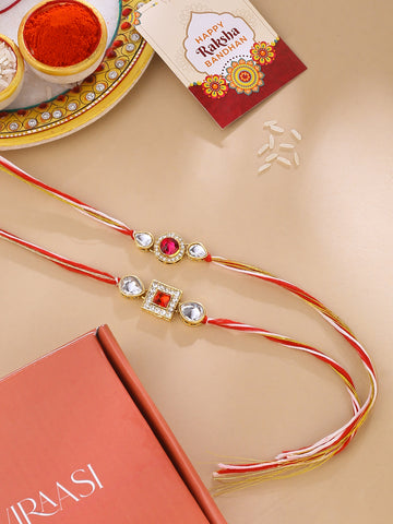 Kundan Rakhi Combo with Roli Chawal and Perfume