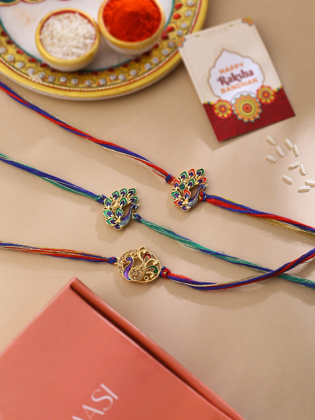 Set of 3 Rakhi Combo with Roli Chawal and Get 1 Rakhi Free