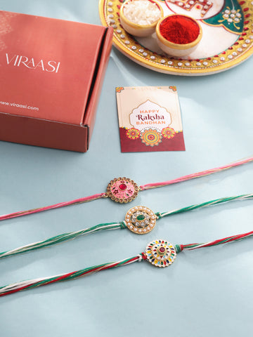 Set of 3 Rakhi Combo with Roli Chawal and Get 1 Rakhi Free