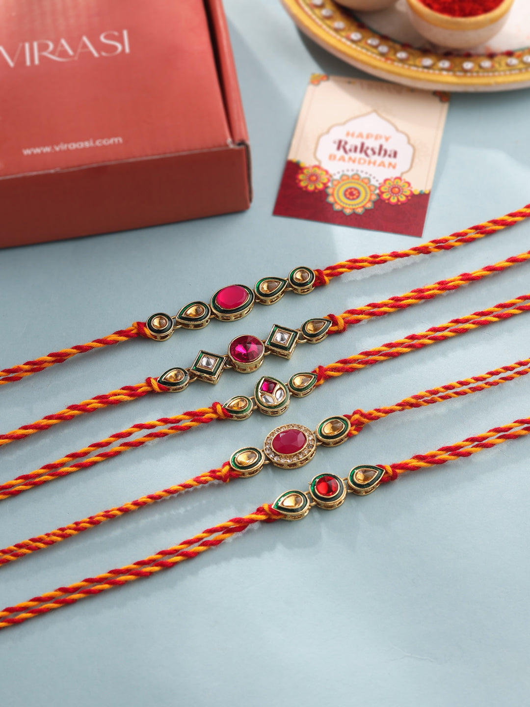 Set of 5 Rakhi Combo with Roli Chawal and Get 1 Rakhi Free