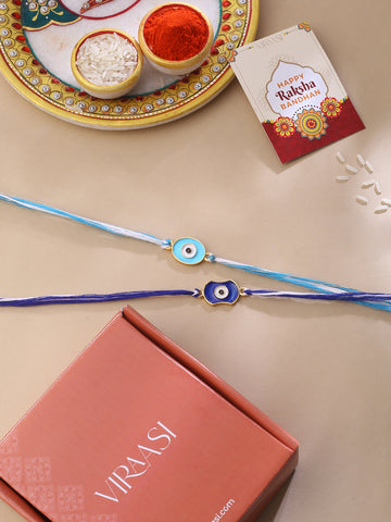 Evil eye Rakhi Combo with Roli Chawal, Card and Teddy Bear