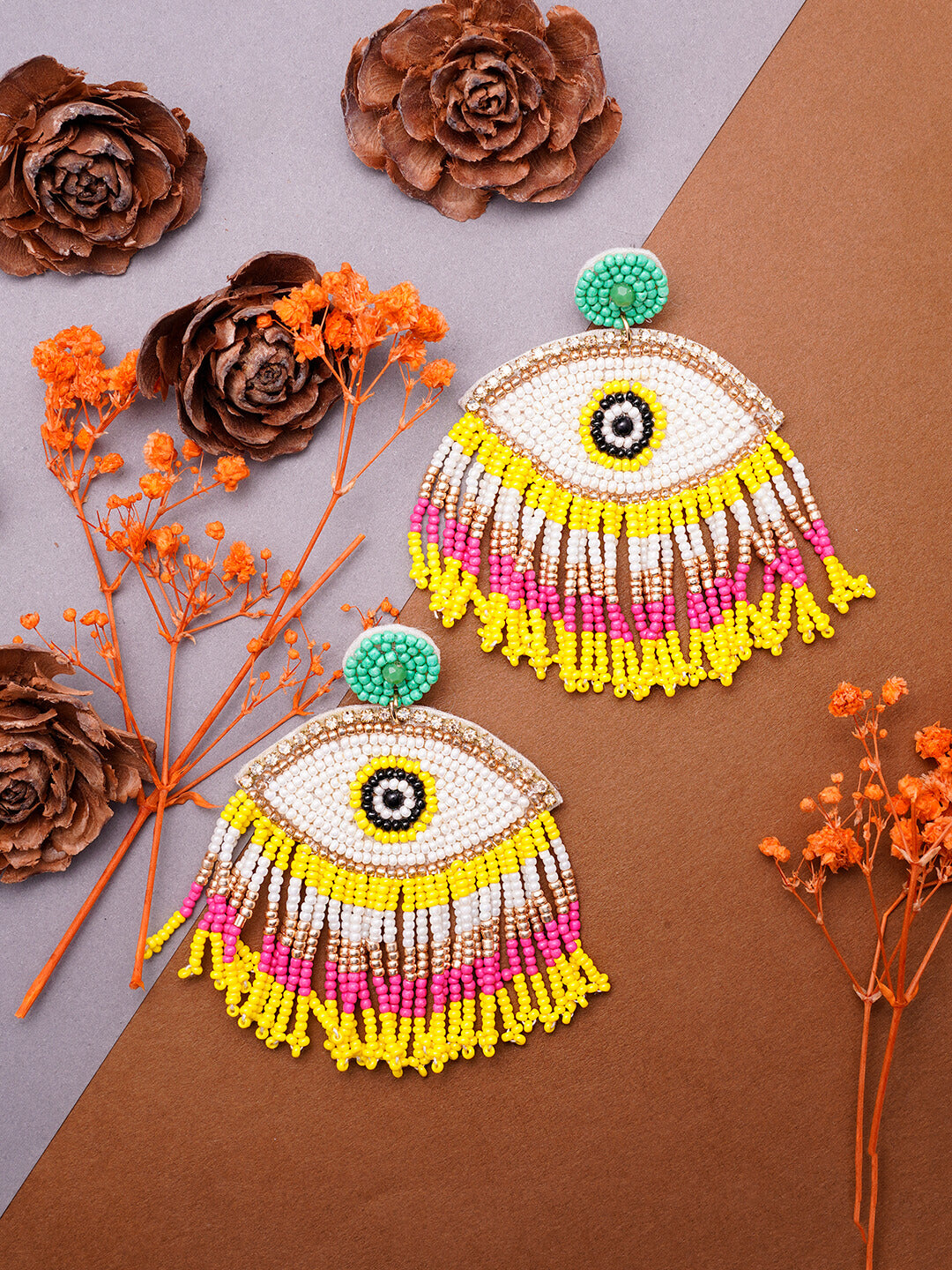 Handmade Yellow Evil Eye Earring