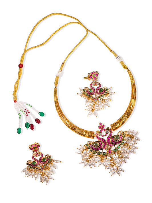 Gold Plated Necklace Set With Earring