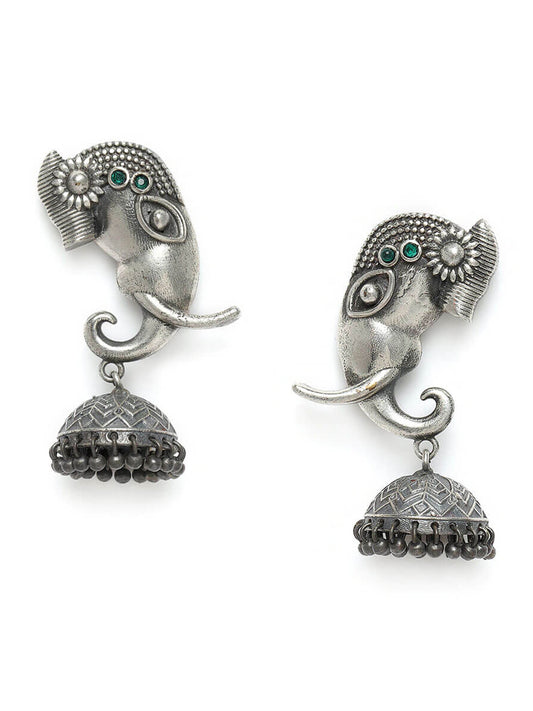 Oxidised Elephant Design Dangler Earrings