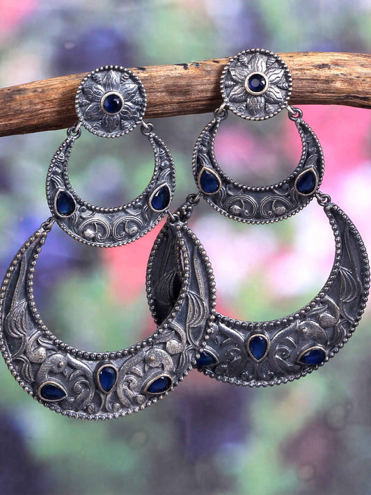 Dual Tone Blue Stone Studded Earring