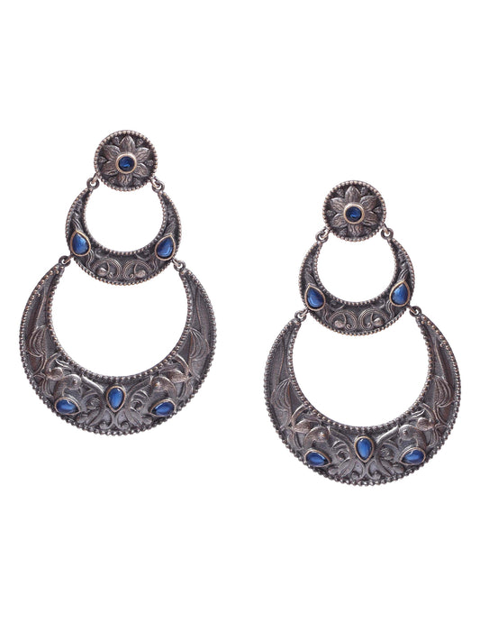 Dual Tone Blue Stone Studded Earring