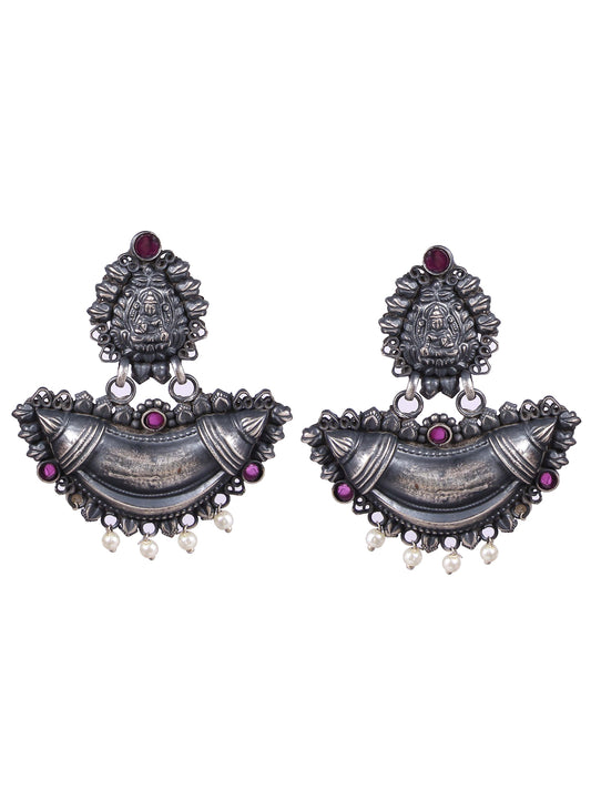 Dual Tone Pink Stone Studded Dangler Earrings