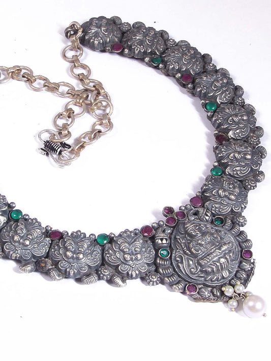 Oxidised Stone Studded Necklace