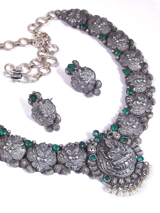 Oxidised Stone Studded Necklace Set