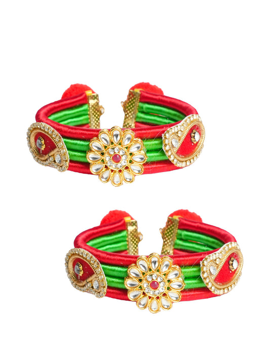 Red Green Kundan Embellished Bangles