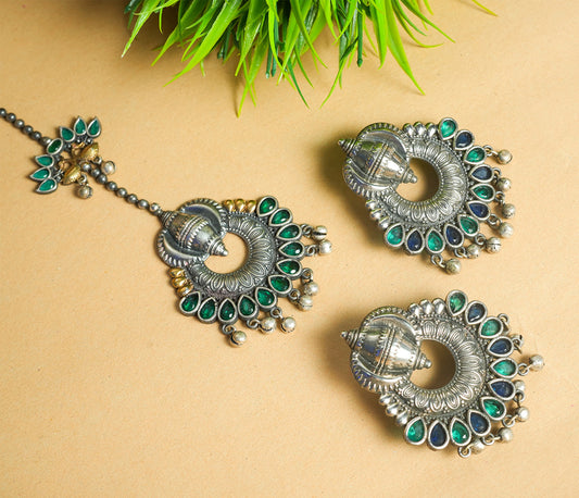 Elegant Oxidised Maang Tikka & Earring Combo Set